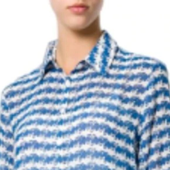 Opening Ceremony Silk Dress Blue Stripe Pleated Drop Waist Long Sleeve 8 - Picture 9 of 11